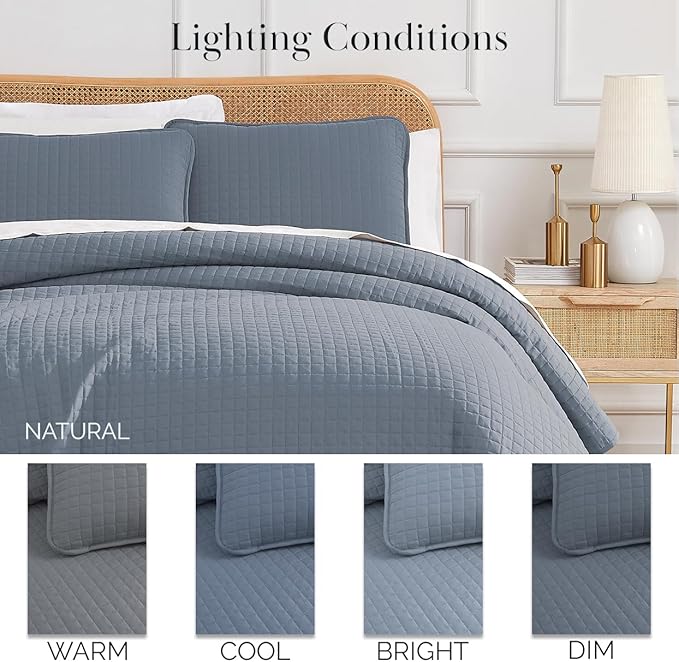 Southshore Fine Living, Inc. Queen Quilt Set, Full Size Bedspread with 2 Matching Pillow Shams, Soft Microfiber Lightweight Quilts, Queen Size Coverlet, Easy Care Machine Washable, Slate Blue