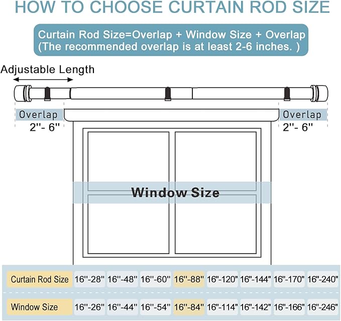 Curtain Rods for Windows 16 to 88 Inches Adjustable Length 1 Inch Diameter Window Curtain Rod with Aluminium Finials, Flash Gold