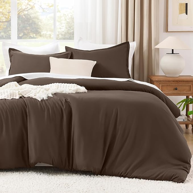Litanika Comforters Chocolate Super King Size, 3 Pieces Lightweight Solid Bedding Set & Collections, All Season Fluffy Bed Set (120x120In Comforter & 2 Pillowcases)