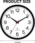 AKCISOT Atomic 14 Inch Wall Clock Analog Clocks for Indoor Kitchen, Battery Operated Clock for Bedroom Office Classroom Living Room(Black)
