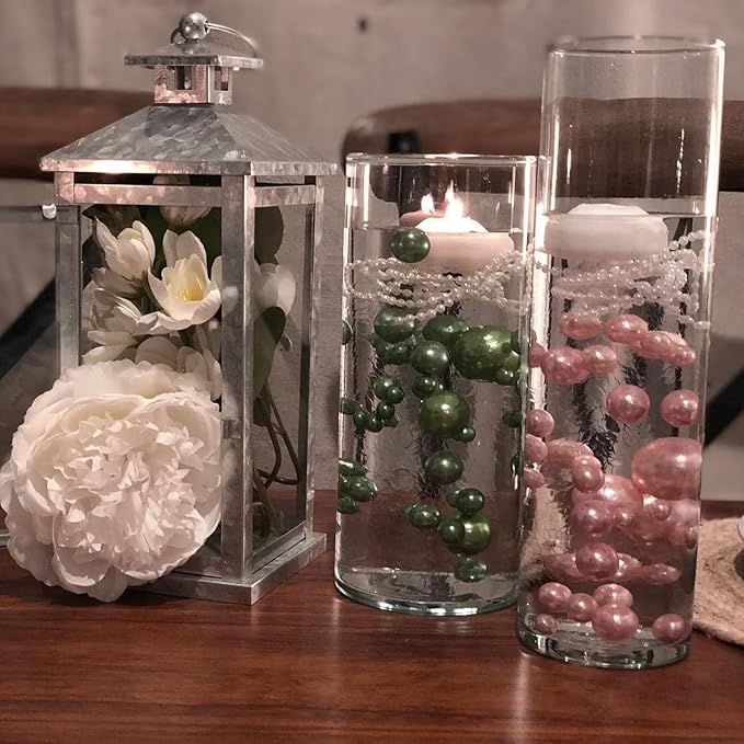 200PCS Dark Pink Faux Pearls Beads for Centerpiece Vases, Vase Filler Faux Pearls, No Holes Filler Beads for Party Anniversary Birthday Wedding Table Decor, 10/14/20/30mm