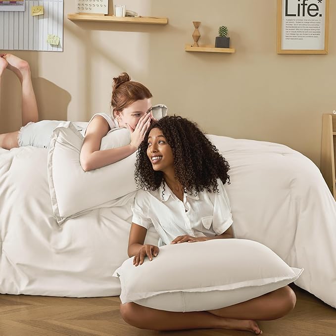 Litanika Comforters Twin XL Size Beige, 2 Pieces Lightweight Solid Bedding Set & Collections, All Season Fluffy Bed Set (68x92 Inches Comforter & 1 Pillowcase)