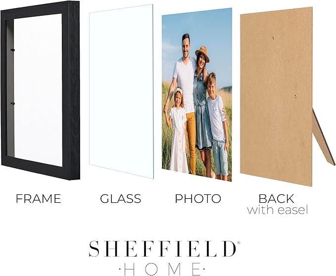 Sheffield Home 4 Piece Gallery Wall Frame Set, 8x10 Inch, 5x7 Inch, and 4x6 Inch, Black