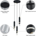 Modern Dimmable Led Pendant Lights Kitchen Island, Ideal for Living Room, Bedroom,Sink 18w LED Crystal Energy-Saving Hanging Lamp for Cozy Lighting (Black 3 Light)