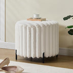 Furniliving Modern Round Ottoman, Large Size Bedroom Ottoman Footstool Round Ottomans Stool for Living Room, Bedroom, Makeup Room, Beige, Faux Fur