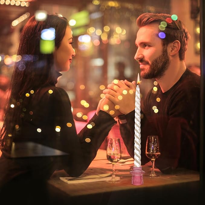 Candlestick Holders Set of 6, Ribbed Glass Taper Candle Holders, Reversible Pink Tealight & Candle Stick Candle Holder Vintage Crystal Tapered Candlestick for Wedding Dinner Party Festival