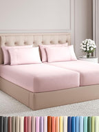 Split King Sheets Set 7 Piece - Includes 4 Pillowcases - Bed Sheets Split King - Soft Hotel Luxury Bedding - Cooling and Breathable - 1 Flat & 2 Fitted & 4 Pillowcases w/ Deep Pockets - Lavender Pink