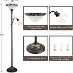 Floor Lamps for Living Room, 70" Floor Lamp Standing Torchiere Lamp with Etched Glass Shade, Metal Pole & Heavy Base, Vintage Tall Corner Lamp Decor for Bedroom, Living Room, Office. No Bulbs (2 Head)