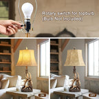 27.25'' Rustic Antler Table Lamps for Living Room with USB A + C Charging Ports Western Cabin Bedside Lamps for Bedroom Nightstand Lamps with Faux Leather Lampshade, Single, Bulb Not Included