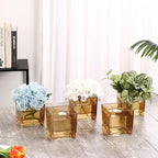Square Glass Vases Set of 9, 4"x 4"x 4" Flower Vases for Centerpieces, Amber Glass Vase for Flowers, Small Vase for Wedding, Party, Home Office Decoration