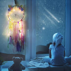 LED Lighted Up Unicorn Dream Catcher Wall Decor Colorful Feather Dreamcather Wall Hanging for Girls Kids Bedroom Decoration (Purple with Light)