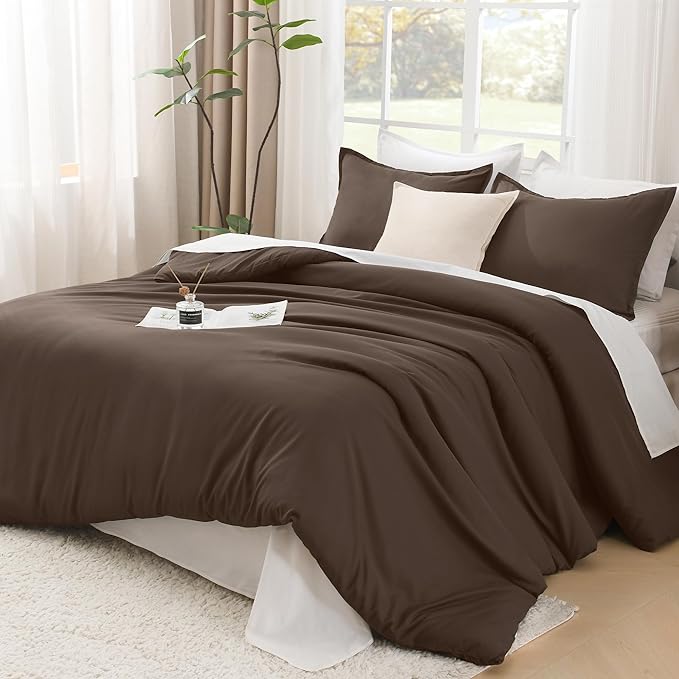 Litanika Comforters Twin/Twin XL Size Chocolate, 2 Pieces Lightweight Solid Bedding Set & Collections, All Season Fluffy Bed Set (66x90 Inches Comforter & 1 Pillowcase)