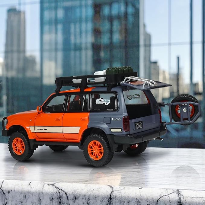 Toy Cars for Boys Diecast Cars 1 24 Scale Compatible with Land Cruiser LC80 Car Model Collectible,Pull Back Toy Car with Lights and Sounds,Toy Cars for Boys Age 4-7（Orange）