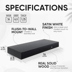 Homeforia 16 inch Black Floating Shelves, High End Solid Real Wood 16inch Bathroom Floating Shelves for Wall Mounted, 16in Wooden Small Floating Shelf, Heavy Duty Bracket, 16 X 6.5 X 1.75 in, Set of 4