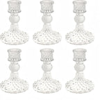 Glass Candlestick Holder,Striped Taper Candle Holders,Set of 6 Candle Stand for Table Centerpieces, Home Decor,Weddings,Festival and Parties (Clear Dimond Pattern)
