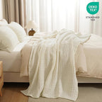 PHF 100% Cotton Waffle Weave Throw Blanket, Soft Lightweight Breathable Cozy Summer Throws for Couch Bed Sofa, Luxury Aesthetic Woven Blanket for Home Decor & Office, 50"x60", Cannoli Cream