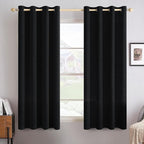 MIULEE Linen Texture Curtains for Bedroom Solid 100% Blackout Thermal Insulated Halloween Black Curtains Grommet Room Darkening Drapes for Living Room Nursery 52x54 Inch (2 Panels)