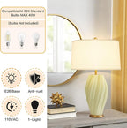 Modern Textured Ceramic Large Table Lamps 26.75", Sage Green Plug in Table Lamp Decor for Living Room Bedroom Bedside Tables Office Desk End