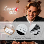 WLHOPE Congrats Grad Neon Sign with Scroll 16.54'' x 9.45'' Graduation Decorations 2025 Adjustable White Red LED lights for Party College High School Class Graduation Gifts