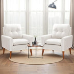 JUMMICO Mid Century Accent Chair, Fabric Modern Reading Living Room Chair, Fluffy Comfy Armchair Small Sofa Chair with Wood Legs for Bedroom Office Cafe, Set of 2 (Pure White)