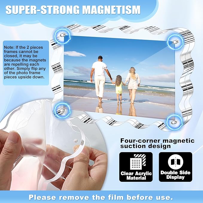 Aheroi Acrylic Picture Frames, 3 Pack 4x6 Clear Scalloped Photo Frame Freestanding Magnetic Double Sided Picture Frames, Transparent Thickened Frameless Acrylic Desktop Frame, No Instal