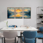 KAlRNE Sunset Mountain Canvas Wall Art,Abstract Scenery Wall Painting,Blue Landscape Lake Pictures,Watercolor Mountains Forests Art Prints For Living Room Bedroom Office Decoration - Framed 16X24 Inch