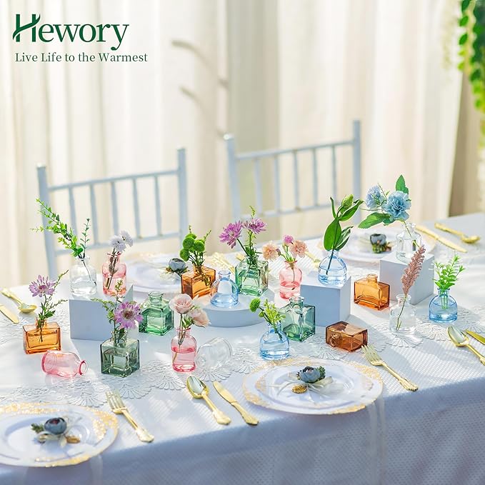Small Glass Bud Vases for Centerpieces - Hewory 40pcs Colored Sturdy Cute Flower Vases Bulk, Mini Bottle Vase for Wedding Home Decor Birthday Party Events Mother's Day Bridal Shower Gifts Table Decor
