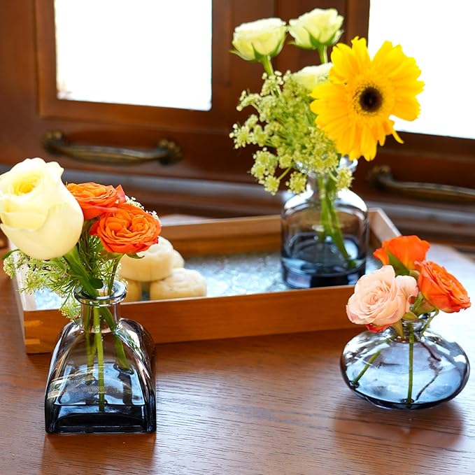 Bud Vases Set of 12, Black Clear Glass Bud Vases, Small Vases for Centerpiece Modern Flower Vases in Bulk, Mini Glass Vase for Wedding Centerpieces, Party Table Decor, Home Déco