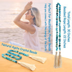 Agate Stone Hand Knotted Garland Modern Farmhouse Rustic Table Home Decor, 30inch Meditation Accessories with Tassel, Prayer Healing Beads Boho Wall Shelf Hanging Decoration (Sky Blue)