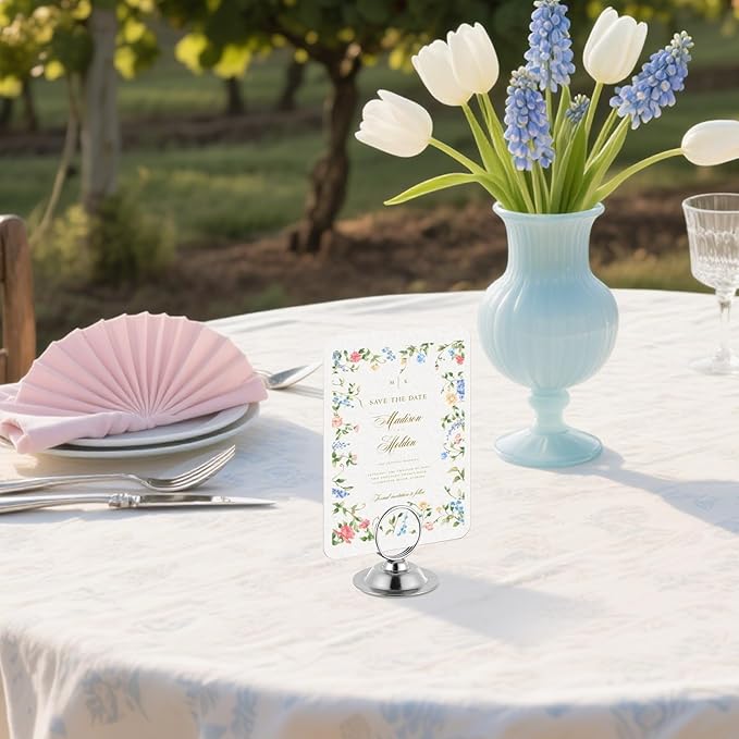 Urban Deco 16 PK Table Card Holder Place Card Holders Steel Card Holders for Photos, Food Signs, Memo Notes, Weddings, Restaurants, Birthday (Silver)