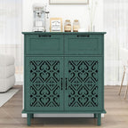 Kitchen Storage Cabinet with Drawers - Accent Cabinet with Carved Door, Floor Sideboard Buffet with Storage, Small Wood Credenza for Living Room, Dining Room, Entryway, Green