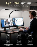 ONEMIX 42" LED Desk Lamp with Clamp, Architect Desk Light with Remote, Adjustable 4-Segment Bar, 1800LM Bright, Eye-Caring Desk Lamp for Home Office, Reading, Study, Dual Monitors, Workbench (Black)