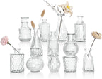Glass Bud Vases Set of 12, Clear Small Vases for Flowers, Bulk Glass Vase for Centerpieces, Vintage Embossed Flower Vase for Wedding Table Decoration, Home, Cocktail Party