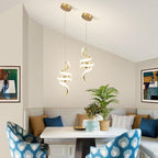 Spiral LED Pendant Light Fixtures, 15IN Modern Pendant Lights Adjustable Height 4000K Gold Kitchen Island Light Chandeliers for Dining Room Hanging Lights, 1 Pack