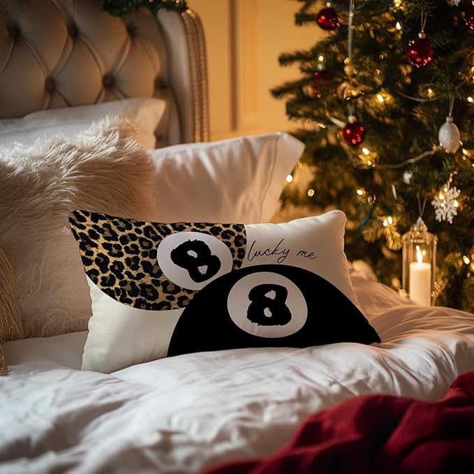 Leopard Star Lucky 8 Ball Throw Pillow Covers 20x12, Cheetah Print Room Decor, Trendy Funky Y2K Leopard Print Decorative Pillow Covers for Girls Room Dorm Apartment Home
