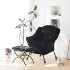 Plush Lazy Chair and Ottoman, Large Contemporary Accent Lounge Chair with Armrests and a Side Pocket, Modern Leisure Upholstered Sofa Reading Armchair with Footrest for Bedroom, Living Room