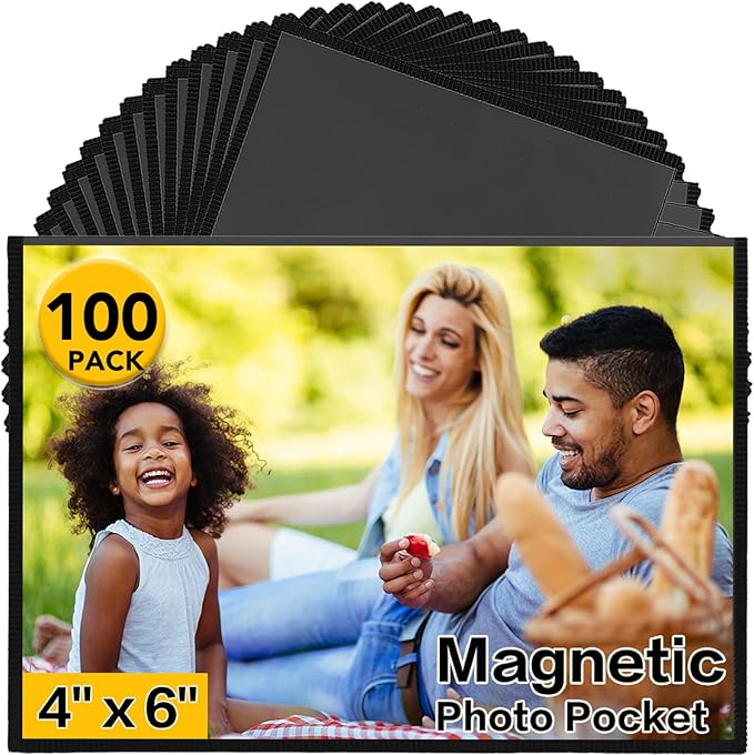 YixangDD 100 Pack Magnetic Picture Frame, 4 x 6 Inches Fridge Magnetic Photo Frames, Magnetic Photo Frames for Refrigerator, Home, School, Office (Black)