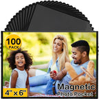 YixangDD 100 Pack Magnetic Picture Frame, 4 x 6 Inches Fridge Magnetic Photo Frames, Magnetic Photo Frames for Refrigerator, Home, School, Office (Black)