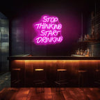 Stop Thinking Start Drinking Neon Sign Pink Led Neon Signs for Wall Decor Neon Lights up Letters for Bar Decor Bar Decorations for Home Led Light Sign for Man Cave decor Party USB Powered (13.38"L x 12.99"W)