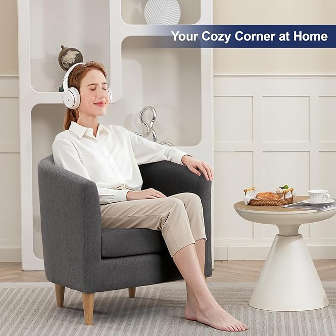 Accent Barrel Chair, Modern Comfy Living Room Chairs with Armrest Small Reading Chair with Cozy Soft Padded for Bedroom Reception Room Cafe,Grey