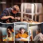 Syrinx LED Desk Lamp for Home Office – Eye-Caring Dual Head Desk Light with Flexible Gooseneck, Clamp, Gesture/Wired Control, 50 Lighting Modes with Memory/Timer for Study, Crafting