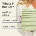 Split King Sheets Set 7 Piece - Includes 4 Pillowcases - Bed Sheets Split King - Soft Hotel Luxury Bedding - Cooling and Breathable - 1 Flat & 2 Fitted & 4 Pillowcases w/ Deep Pockets - Light Sage