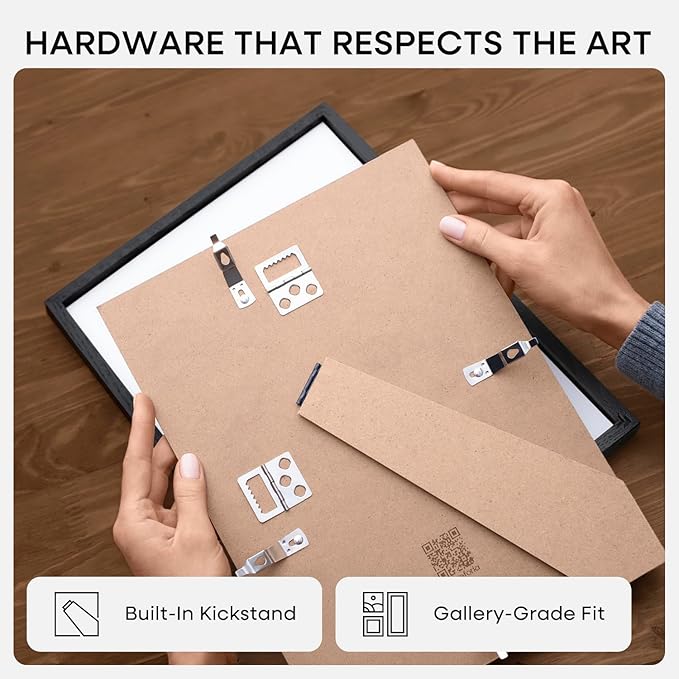 Homeforia A5 Picture Frame Black Wood, High-End Oak 5.8x8.3 Frame Matted to 4.1x5.8 inch Photo, A5 Size Walnut Wooden Frames with Mat A6 for Print, 5.8 by 8.3 Frame, Tempered Glass, Wall Kit, Set of 1