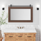 ALBAD Farmhouse Wood Framed Wall Mirror, Natural Wood and Framed Wall Mounted Bathroom Vanity Mirror for Farmhouse Decor, Vertical or Horizontal Hanging