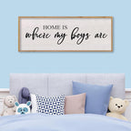 Home Is Where My Boys Are Wall Decor 40"×15" mom and her boys Sign for boys room Playroom Large Wood Framed Wall Hanging Art (Wood)
