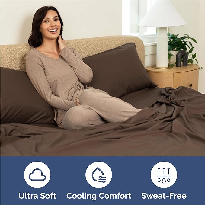 Queen Sheets Set 6 Piece - Includes 4 Pillowcases - Bed Sheets Queen Size - Soft Hotel Luxury Bedding - Cooling, Comfy, Cozy & Breathable - 1 Flat & 1 Fitted & 4 Pillowcases w/ Deep Pockets - Brown