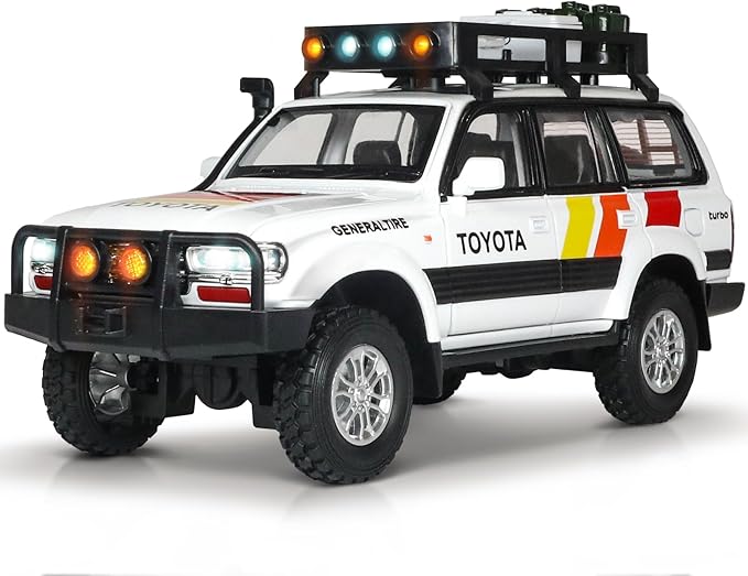 Toy Cars for Boys Diecast Cars 1 24 Scale Compatible with Land Cruiser LC80 Car Model Collectible,Pull Back Toy Car with Lights and Sounds,Toy Cars for Boys Age 4-7（White）