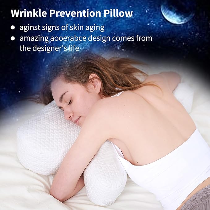 Side Sleeper Pillow Anti Wrinkle Aging Pillow Gel Shredded Memory Foam for Neck Pain Relief Pillow for Sleeping Side Back Stomach Sleeper Pillows (Regular White Style)