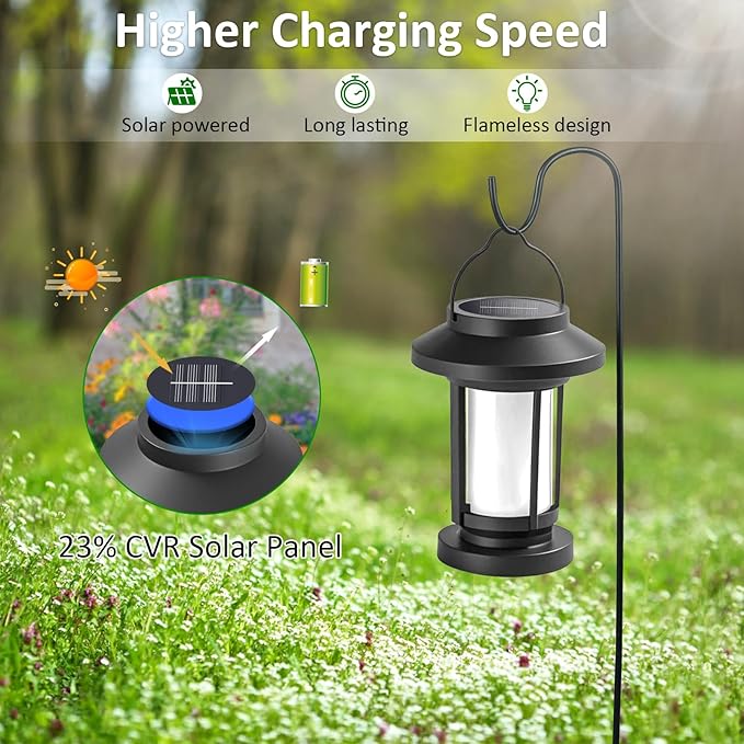 Derynome Solar Lantern Outdoor Lights, 4 Pack Upgraded Flickering Flameless Solar Lights Outdoor Waterproof, Hanging Decorative Lanterns for Yard Patio Path Garden Decor (4)