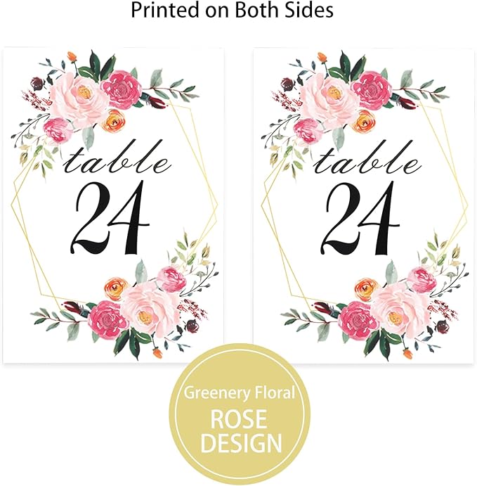 26 PCS Table Number Holder - Table Card Holder Stand Wire Photo Holder with 26 Pcs Floral Table Number Cards, Place Card Holder Stand for Weddings Party Office Paper Memo Menu Note Clips